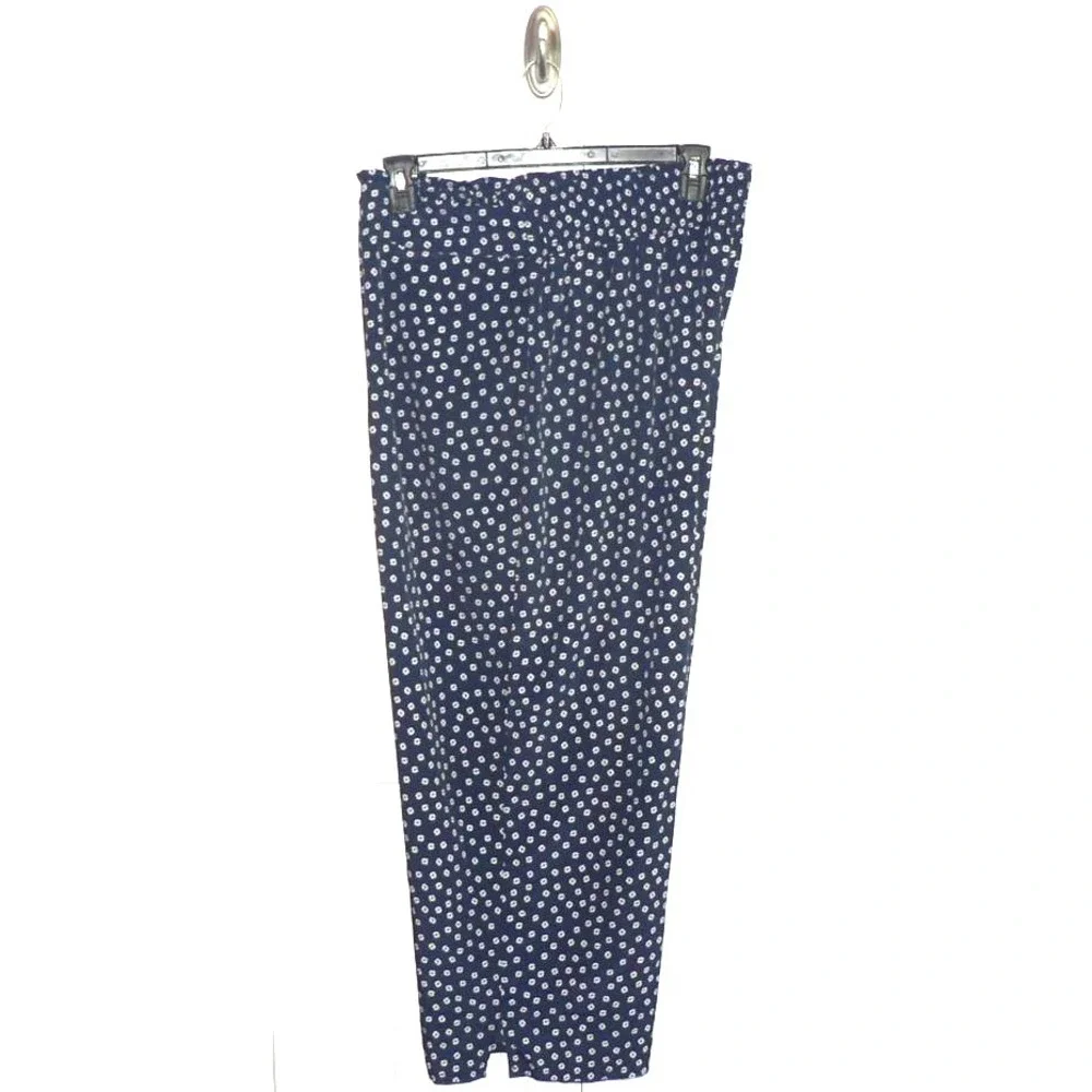 Sanctuary Shelly Daisy Print Pull-On Cropped Wide Vented Leg Pants in Navy 2X
